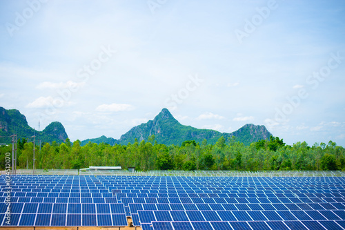 Solar powered solar cells are located in the middle of nature.