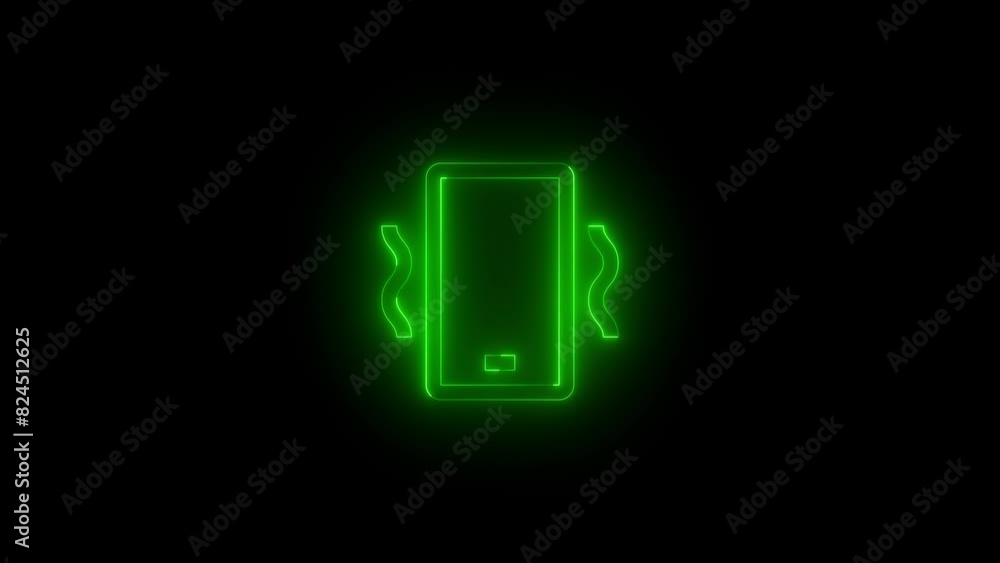 Neon phone vibrate icon green glowing black background animation Neon phone vibrate icon green glowing black background animation