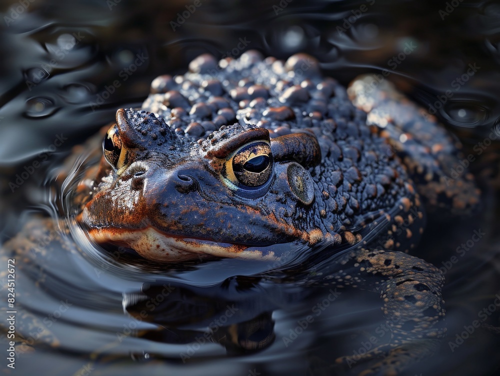 Fototapeta premium close-up of a croaking toad in water