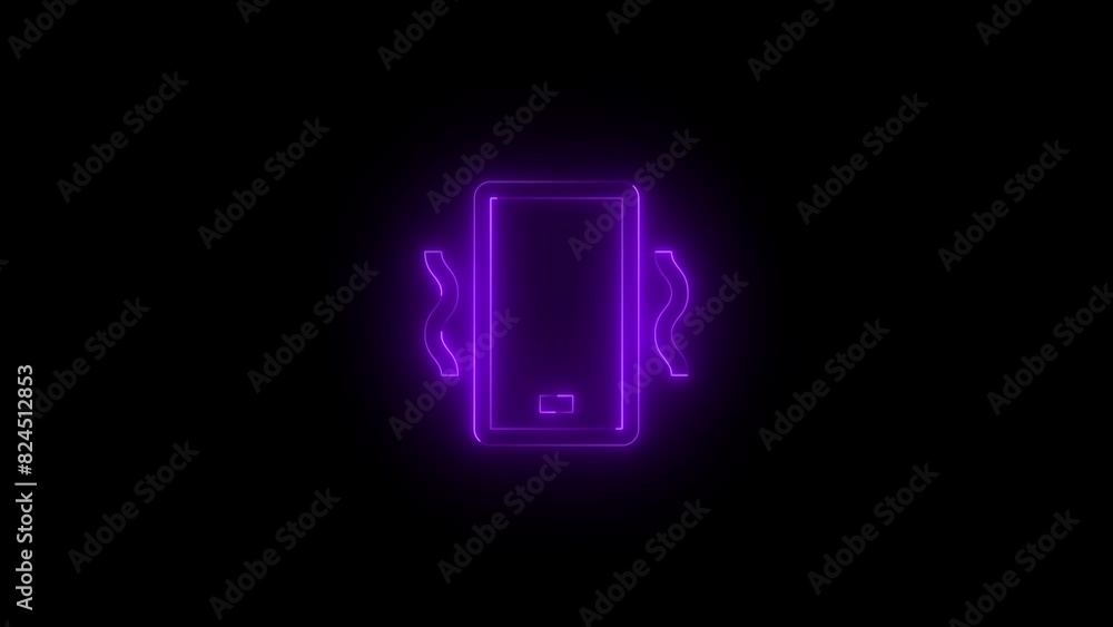 Neon phone vibrate icon purple glowing black background animation Neon phone vibrate icon purple glowing black background animation