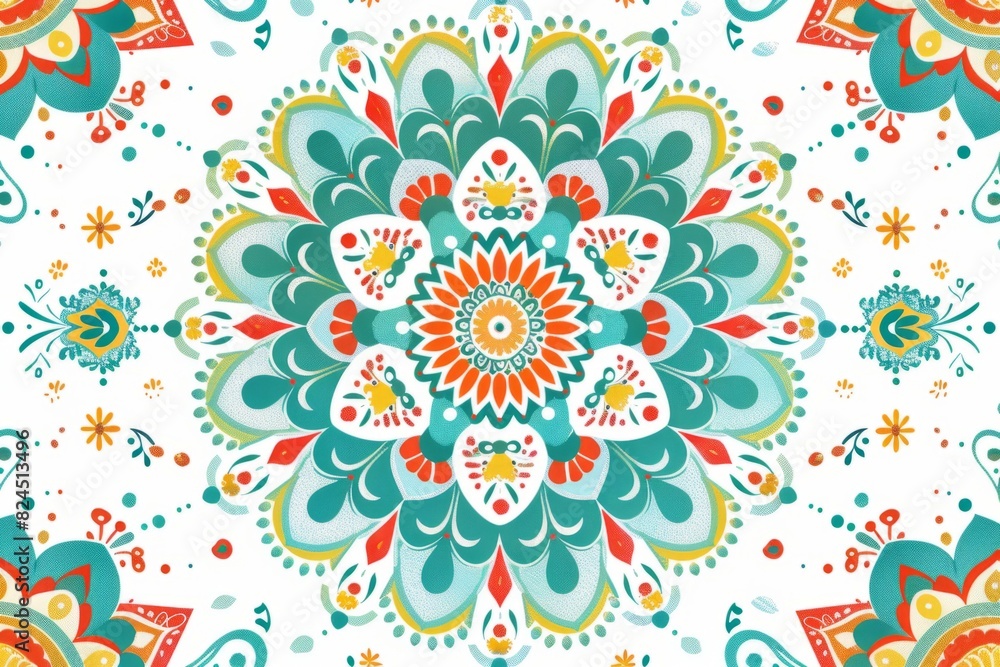 Fototapeta premium Vibrant Mandala Pattern with Colorful Floral and Geometric Elements in a Symmetrical Design