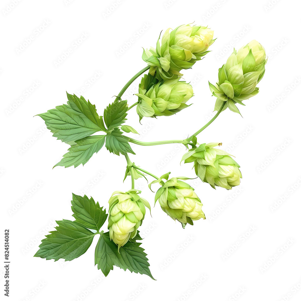 Green hops on transparent background. Generative ai design art. Green hops on transparent background. Generative ai design art.