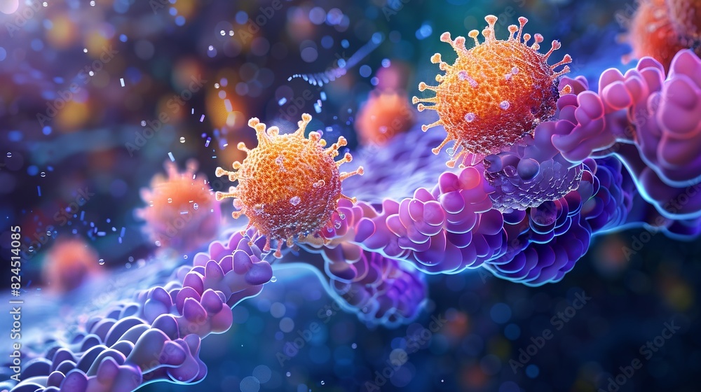 Enzymatic action on leukemia cells highlighted with glowing effects and help manage cholesterol levels Enzymatic action on leukemia cells highlighted with glowing effects and help manage cholesterol levels