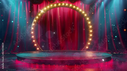 circus stage podium background carnival light red. seamless looping overlay 4k virtual video animation background