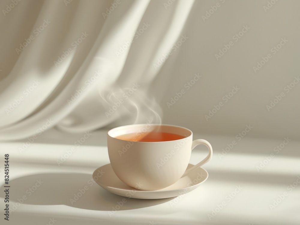 Steaming cup of tea on a soft, textured background Steaming cup of tea on a soft, textured background