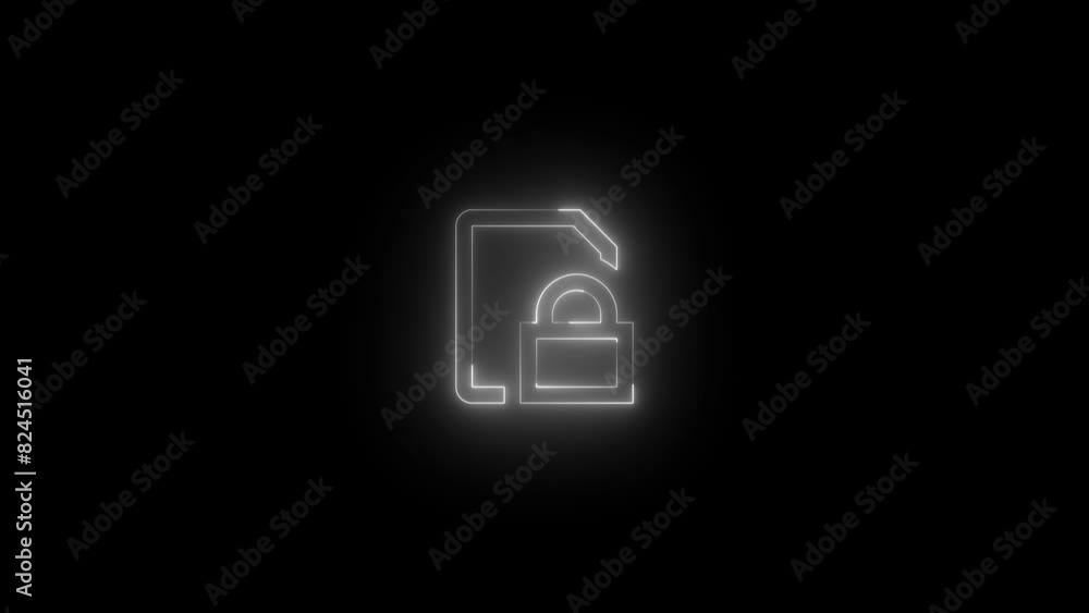 Neon sim lock icon white glowing black background animation Neon sim lock icon white glowing black background animation