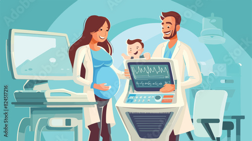 Smiling doctor or sonographer doing obstetric  photo