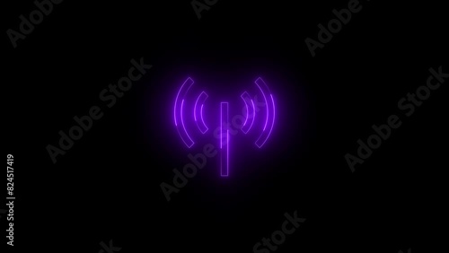 Neon wifi hotspot icon purple glowing black background animation