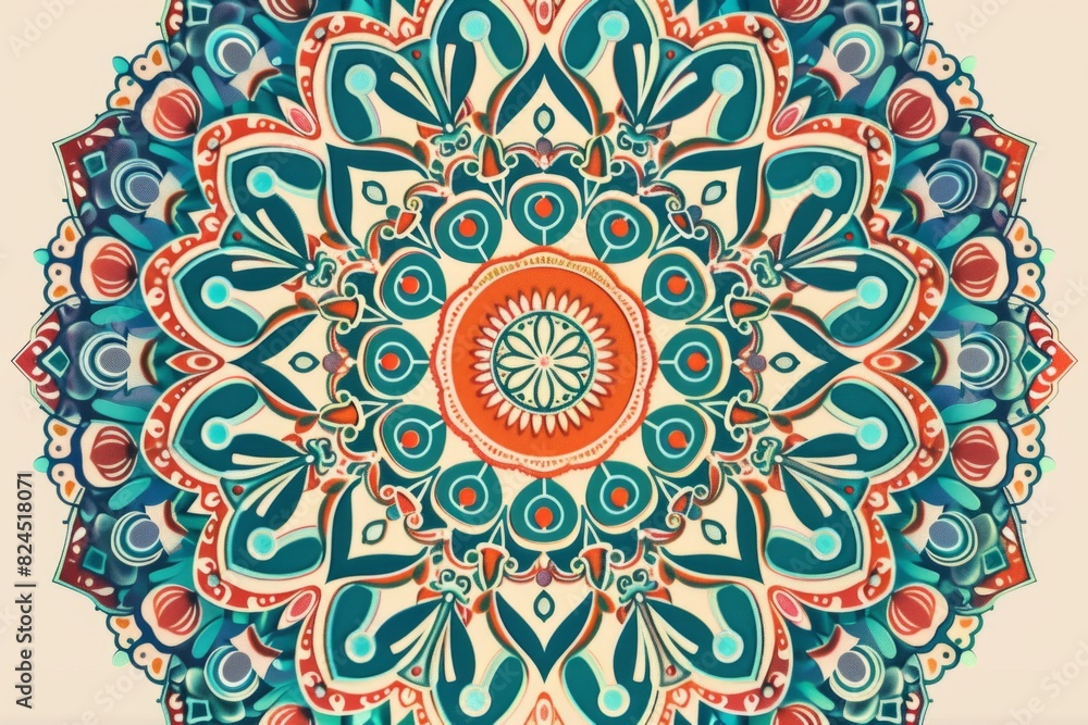 Vibrant Abstract Mandala Art - Colorful Symmetrical Pattern Design in Teal and Orange