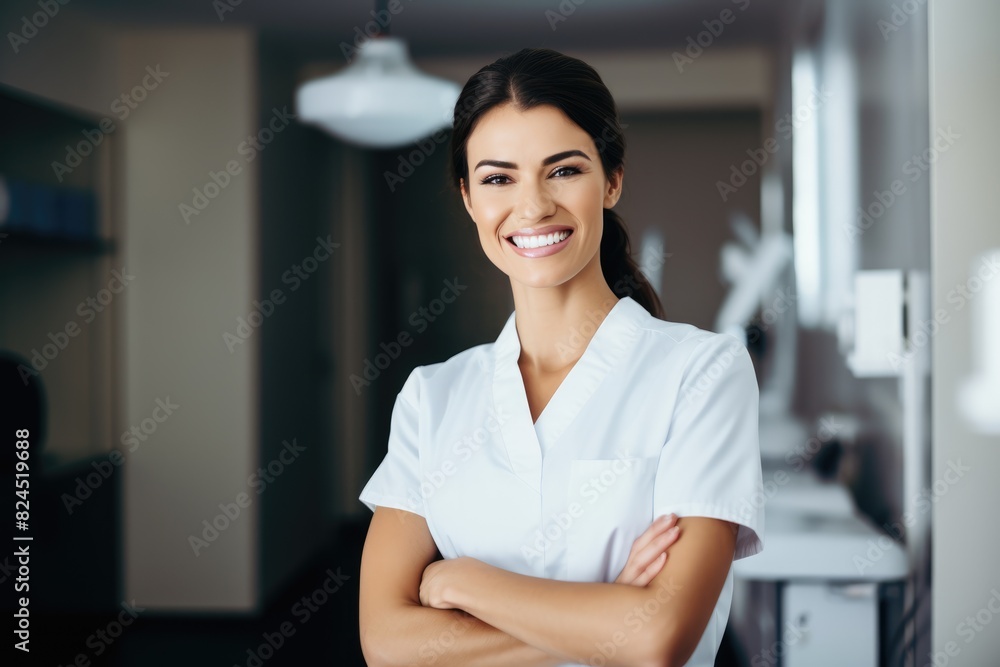 Female doctor.portrait of a smiling doctor on a blurred background Female doctor.portrait of a smiling doctor on a blurred background