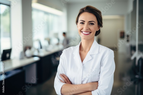 Female doctor.portrait of a smiling doctor on a blurred background