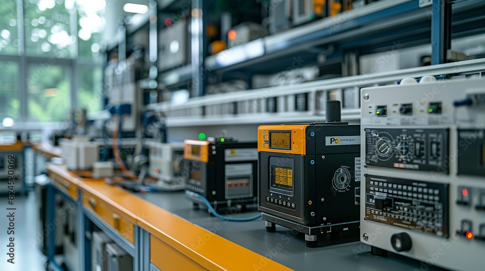 Industrial Innovation A research facility with various sensors and equipment, showcasing innovation in environmental monitoring technology. Realistic Photo, Industrial Innovation A research facility with various sensors and equipment, showcasing innovation in environmental monitoring technology. Realistic Photo,