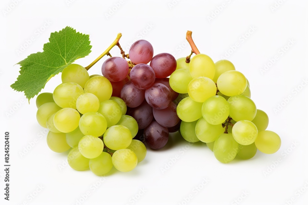 Green grape with leaves isolated on white, Shine Muscat Grape isolated on white background With clipping path. Green grape with leaves isolated on white, Shine Muscat Grape isolated on white background With clipping path.