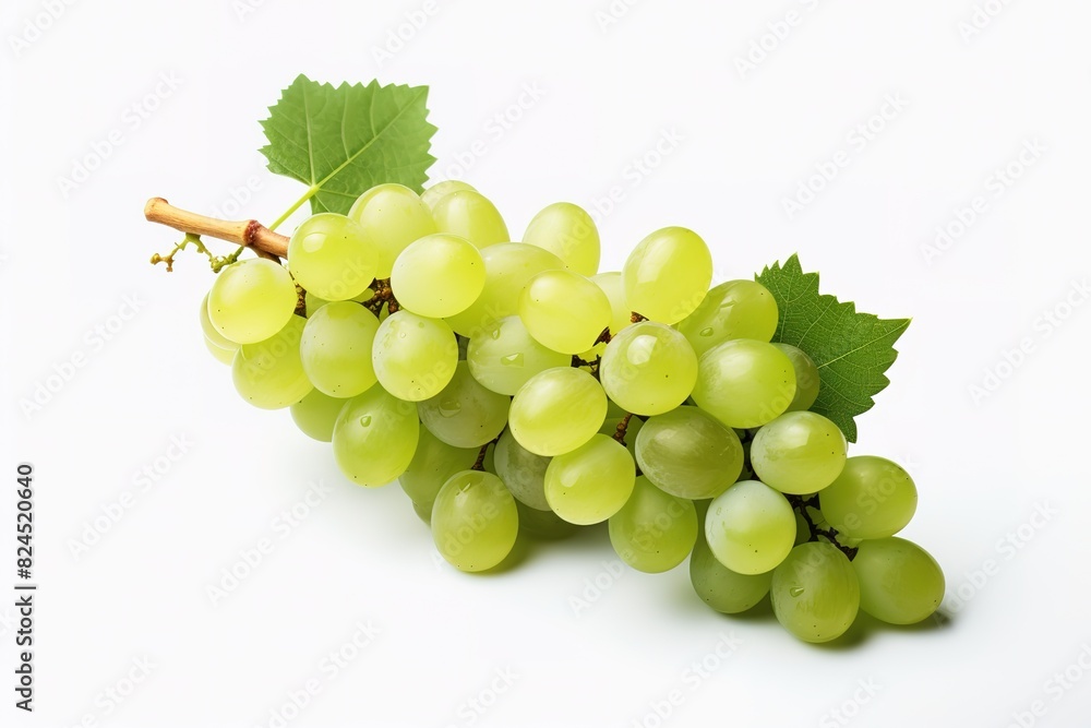 Green grape with leaves isolated on white, Shine Muscat Grape isolated on white background With clipping path. Green grape with leaves isolated on white, Shine Muscat Grape isolated on white background With clipping path.