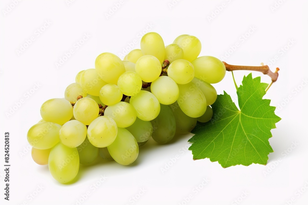 Green grape with leaves isolated on white, Shine Muscat Grape isolated on white background With clipping path. Green grape with leaves isolated on white, Shine Muscat Grape isolated on white background With clipping path.