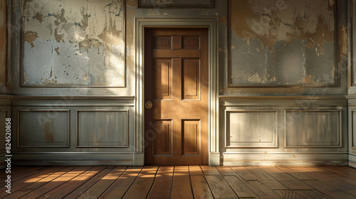The scene captures an unfurnished room featuring