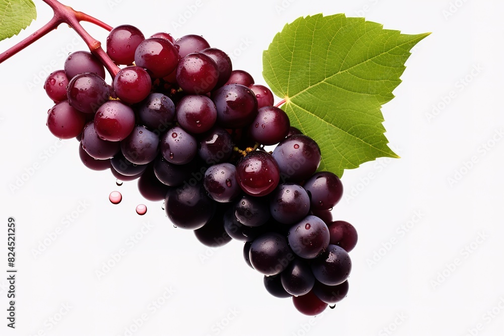 purple grapes with water drops on white background purple grapes with water drops on white background