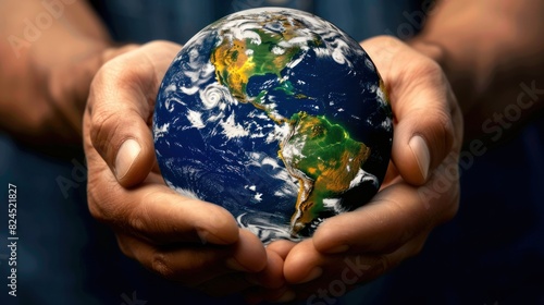 Earth protection day human hands holding the round planet earth illustration