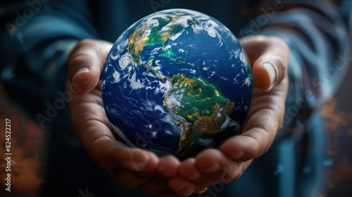 Earth protection day human hands holding the round planet earth illustration