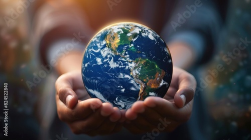 Earth protection day human hands holding the round planet earth illustration