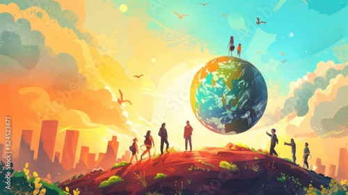 Earth protection day people protect the planet from pollution illustration