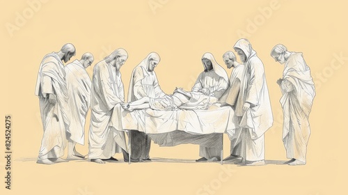 Jesus’ Burial and Resurrection, Biblical Illustration of Hope and New Life, Ideal for Religious article