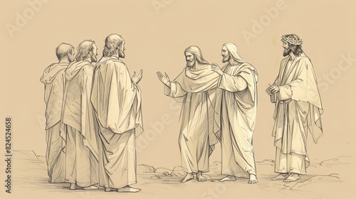 Jesus Appearing to His Disciples After His Resurrection, Biblical Illustration of Faith and Assurance, Ideal for Religious article