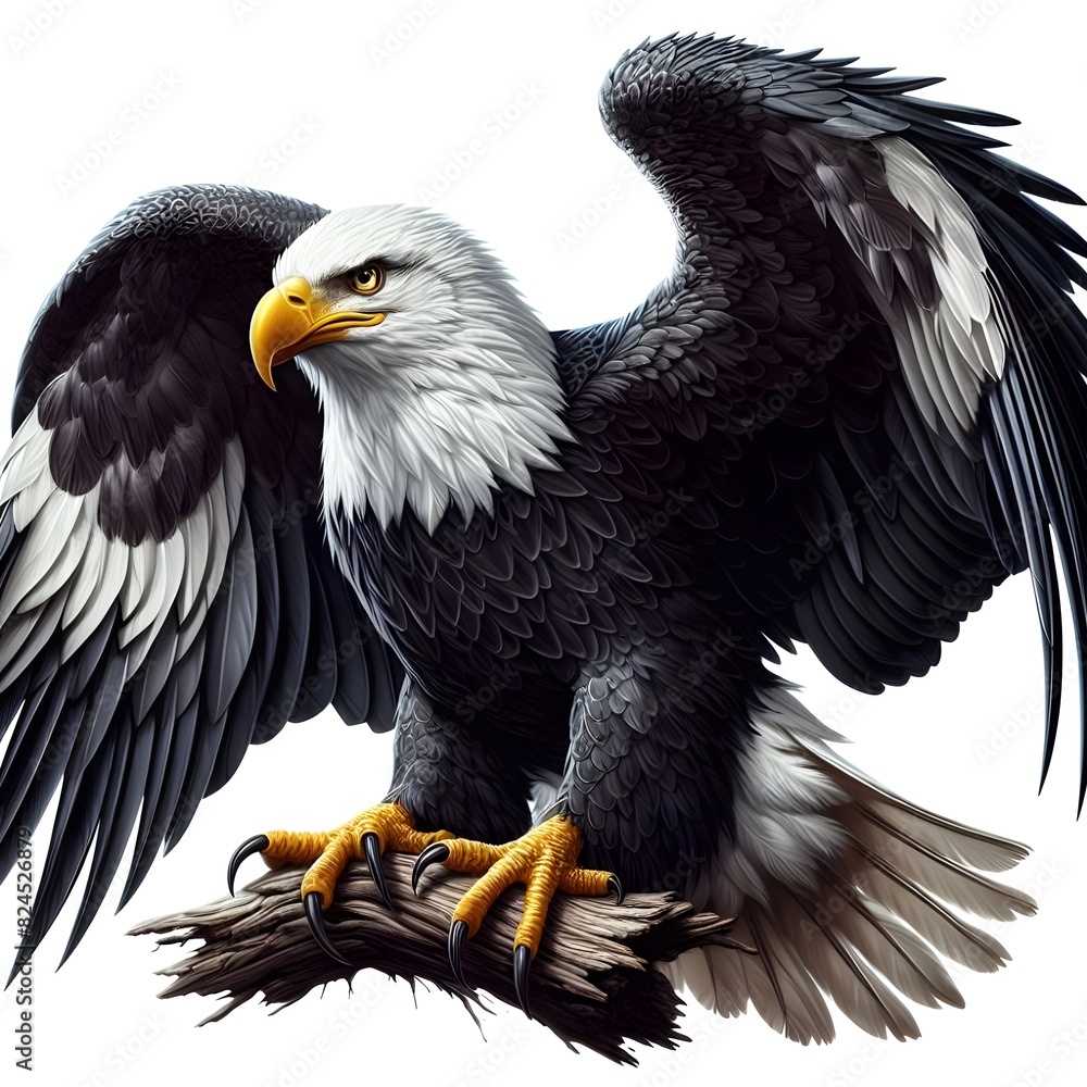 Obraz premium A huge American Eagle with wide spread wings is flying gracefully on a transparent background