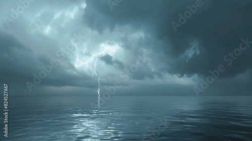 Minimalist design of a panoramic view of a thunderstorm over a tranquil ocean photo