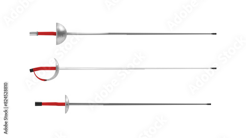Fencing swords saber and epee with red handle different shape set realistic vector illustration photo