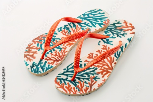 a pair of flip flops with coral design