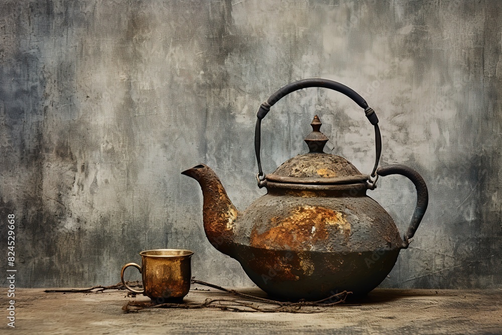 teapot on a white background Dark-red enameled pottery teapot on a white background