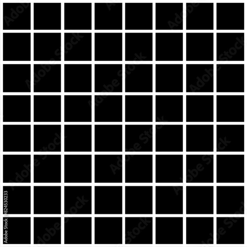 Black fill, no stroke. Square divided in 64 parts, into ninths. 8x8 grid. Isolated jpeg illustration, white background. Asset for overlay, montage, collage, presentation. Business concept.