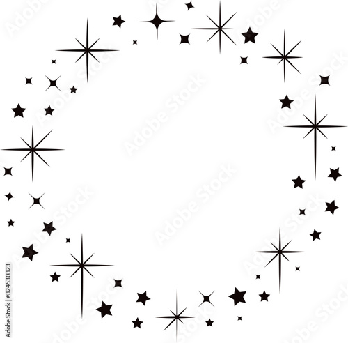 Shiny star circle frame minimalist ornament border black vector illustration