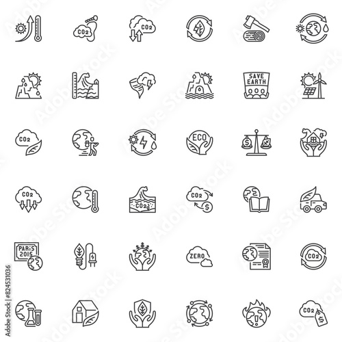 Climate change line icons set