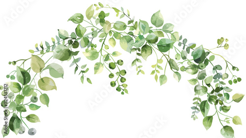 Watercolor green leaves berries backdrop photo frame