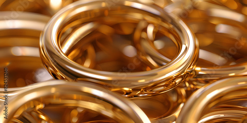 A pair of gold rings are on a white background