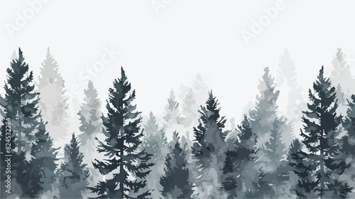 Watercolor Grey Fir Trees Forest Background Texsture © Geforce