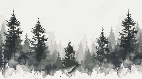 Watercolor Grey Fir Trees Forest Background Texsture