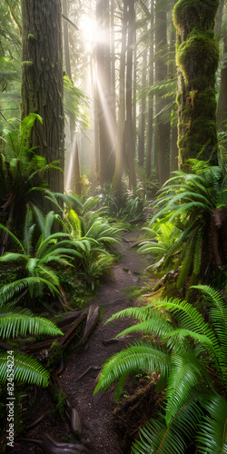 Tropical floresta verde com luz solar filtrando