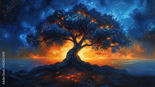 A painting of a tree with branches forming an upward arrow, symbolizing branching out and growing. image