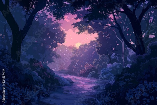 Beautiful colorful sky illustration anime landscape