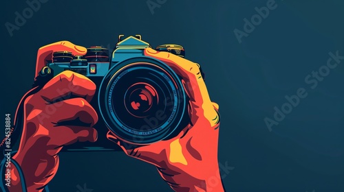 
world photography day social media post template design for world photography day. illustration of a hand holding a camera poster and banner 
