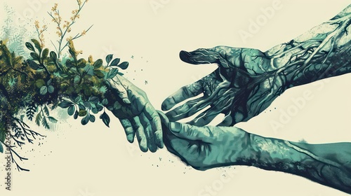 The Human Hand Shakes The Hand Of Nature Illustration Earth Protection Day