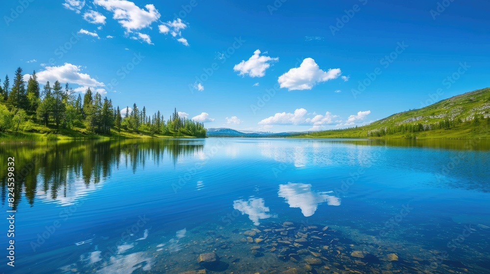 Scenic view of a lake and clear blue sky