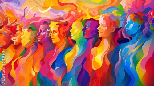 Vivid Rainbow Colors Abstract People LGBT Pride Illustration