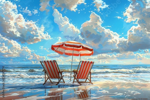 chairs and umbrella on a beach
