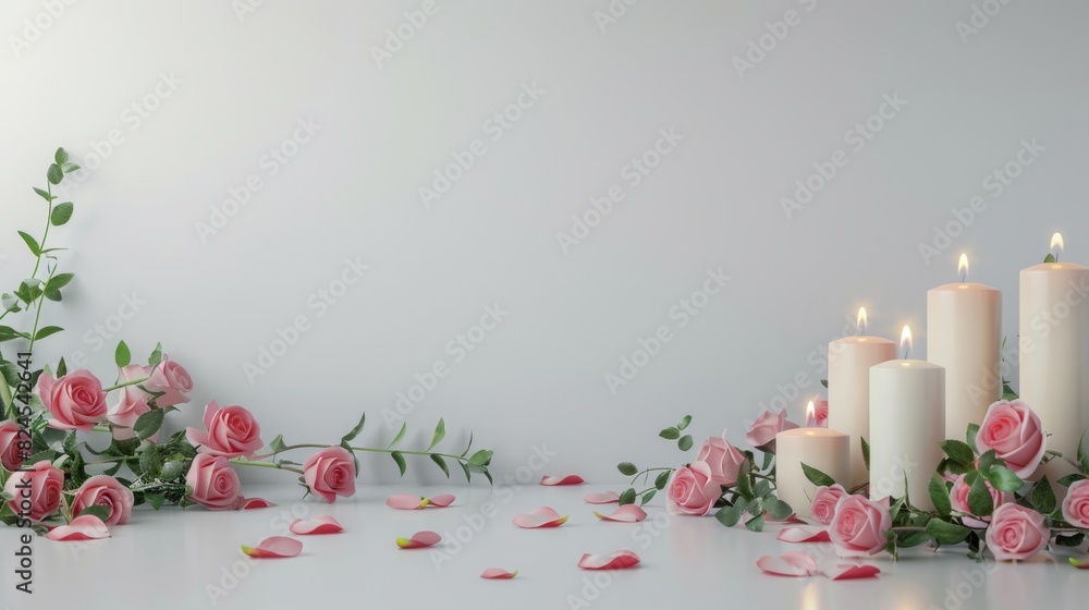 candles and roses with white background copy space candles and roses with white background copy space