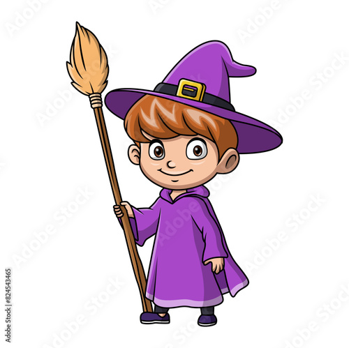 Cute boy cartoon wearing costume witch