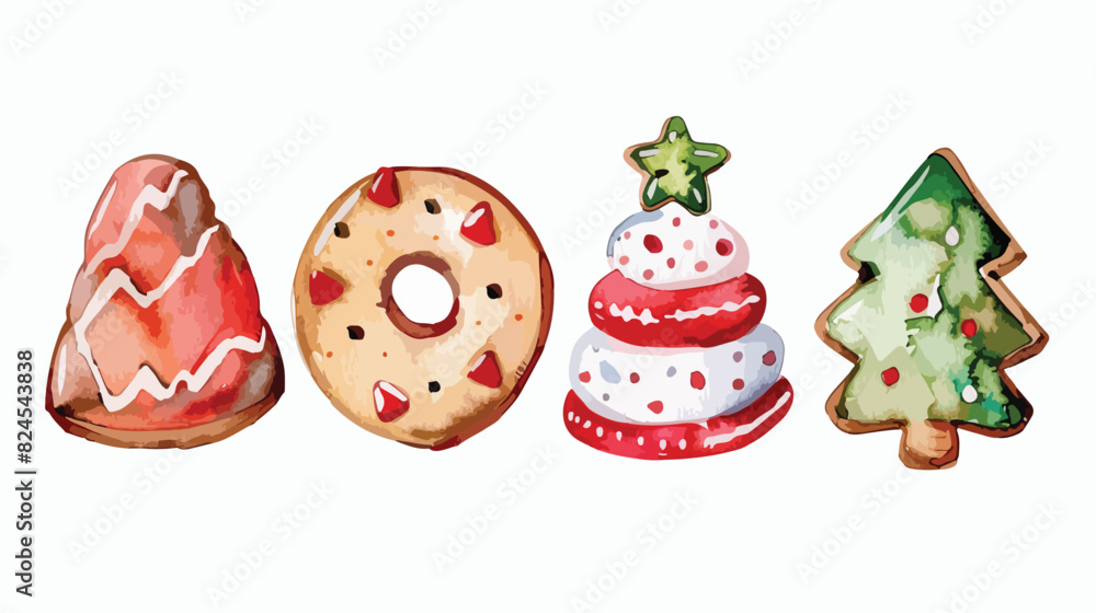 Watercolor Illustration Four of Christmas cookies Vector